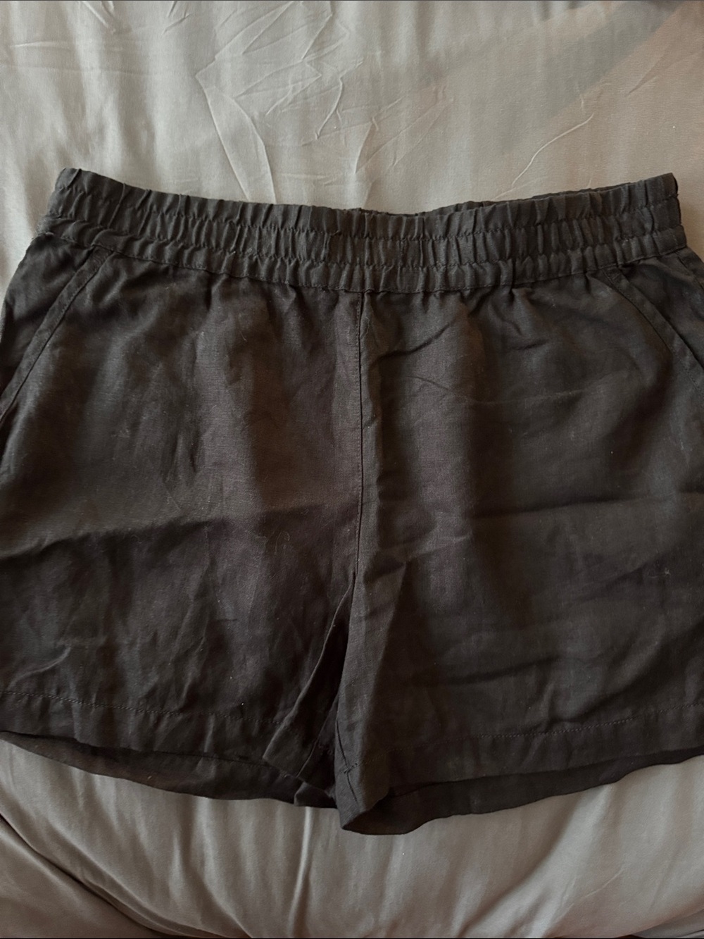Tommy Bahama Black Elastic-Waist Casual Linen-Blend Shorts